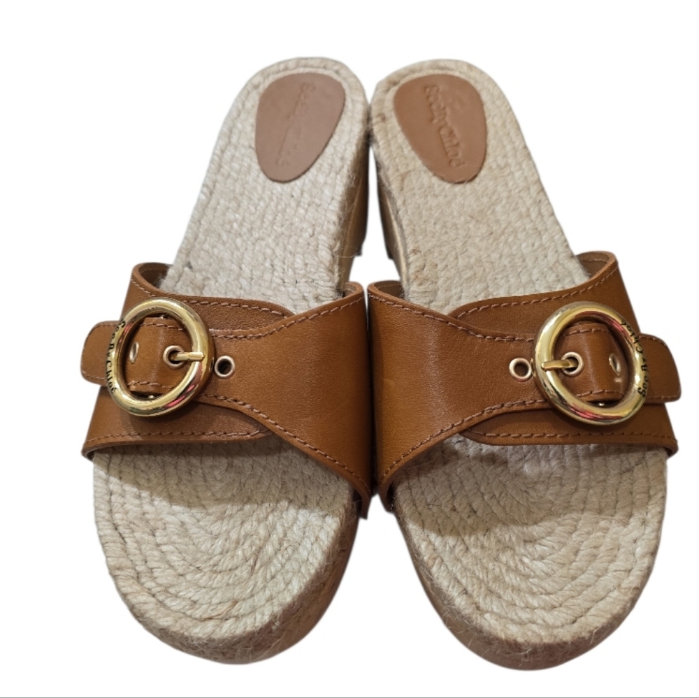 See By Chloe Viviane Leather Jute Wood Platform Sandals Open Toe Clog Cedar 37 7 - Picture 3 of 12